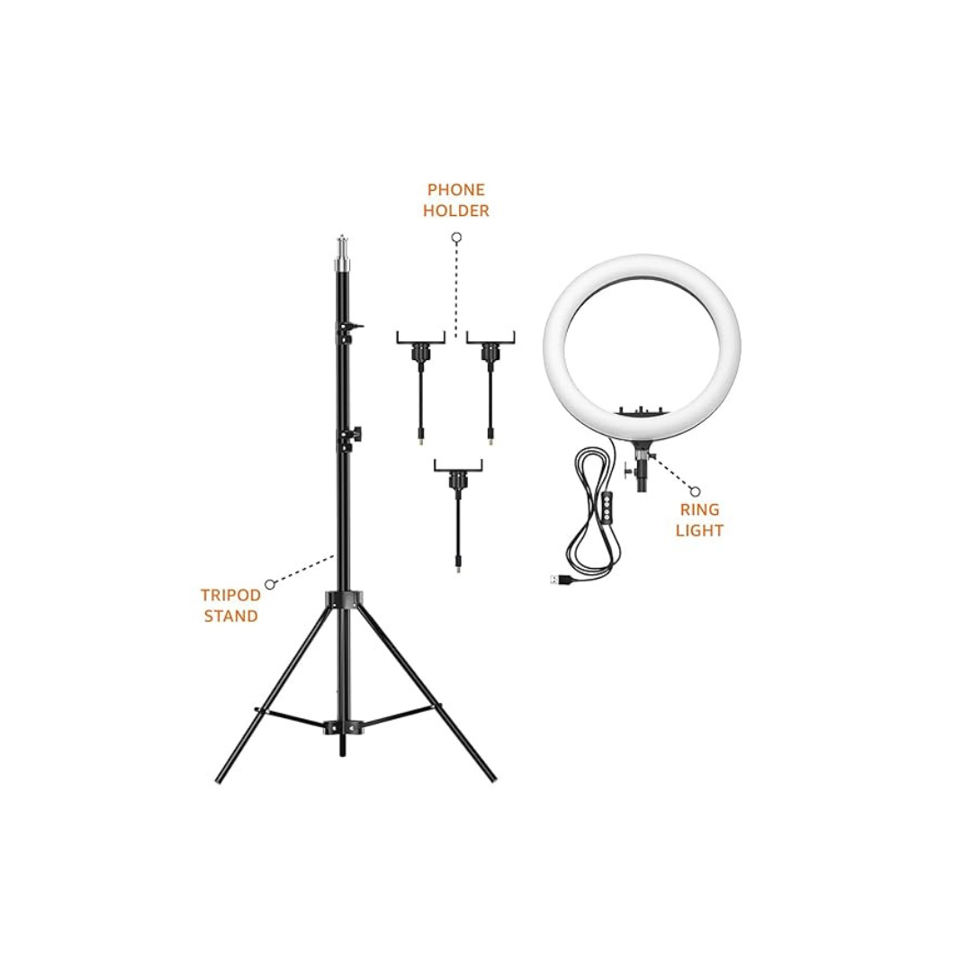 UNBOXED | Amazon Basics LED Ring Light (14-inch) with Tripod Stand & Mini Tripod, and Dual Temperature Modes
