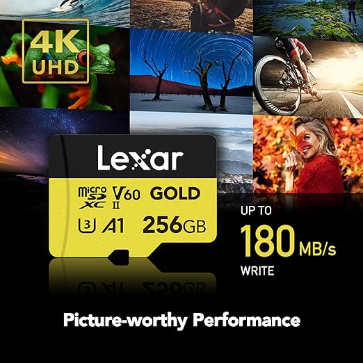 256GB Lexar® GOLD microSDXC™ UHS-IIcards, up to 280MB/s read,180MB/s Write, C10 A1 V60 U3