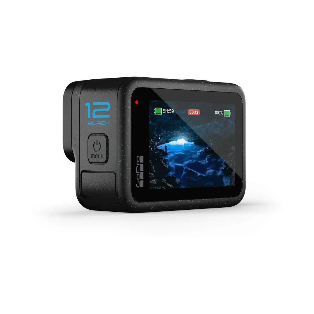 Unboxed GoPro HERO12 Black 5.3K action camera with dual screens and HyperSmooth 6.0 stabilization.