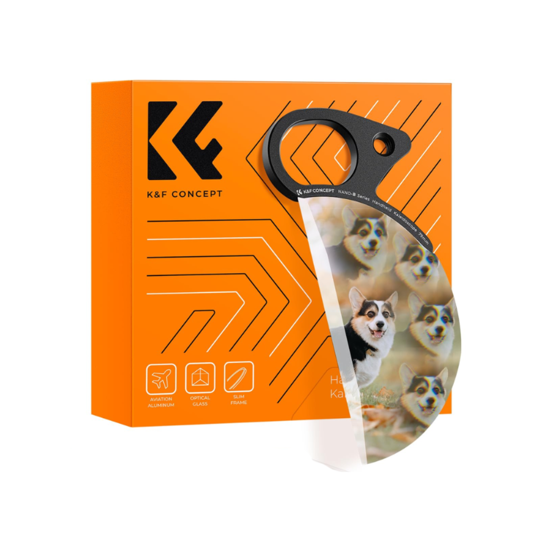 K&F Concept 79MM handheld semicircle prism filter used to create artistic light refraction and creative in-camera photography effects