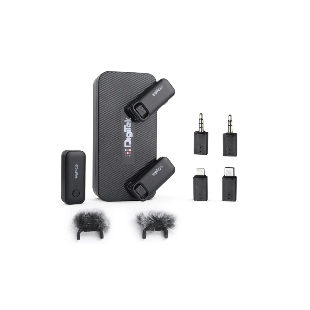 UNBOXED Digitek DWM-106 2-in-1 wireless microphone system for video recording and content creation available at Camera Club