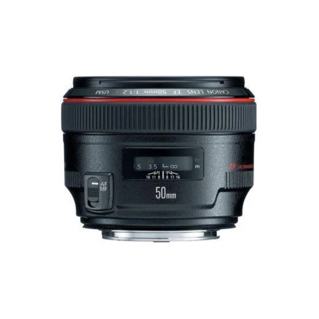 Used Canon EF 50mm f/1.2L USM Lens with front view showing L-series design