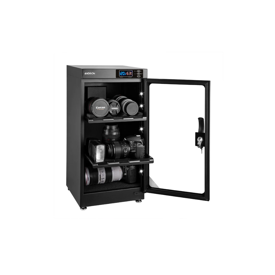 Unboxed Andbon Dry Cabinet AD-50S electronic dry cabinet for camera and lens moisture protection available at Camera Club