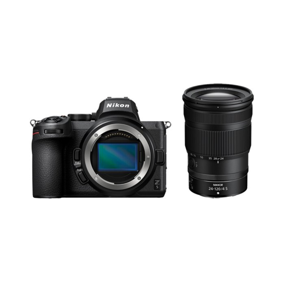 Nikon Z5 mirrorless camera with NIKKOR Z 24-120mm f4 S lens kit front view