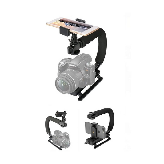 UNBOXED | VIBLITZ® 3 in 1 Universal Stabilizer C-Shape Bracket Video Handheld Grip + Ball Head hot Shoe Adapter + Mobile Phone Clip Holder