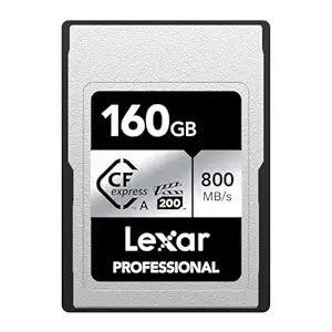 160GB Lexar® Professional CFexpress™ Type A card Silver Serie, up to 800MB/s read 700MB/s write. VPG 200