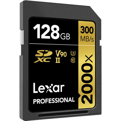 128GB Lexar® Professional 2000x SDXC™ UHS-II cards, up to 300MB/s read 260MB/s write C10 V90 U3