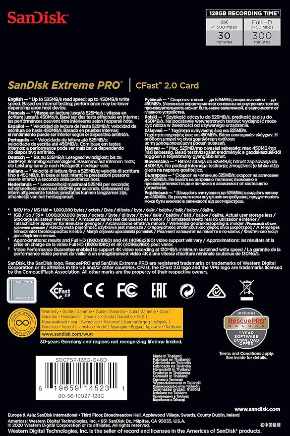 SANDISK EXTREME PRO C FAST 2.0 CARD 128GB SPEED UP