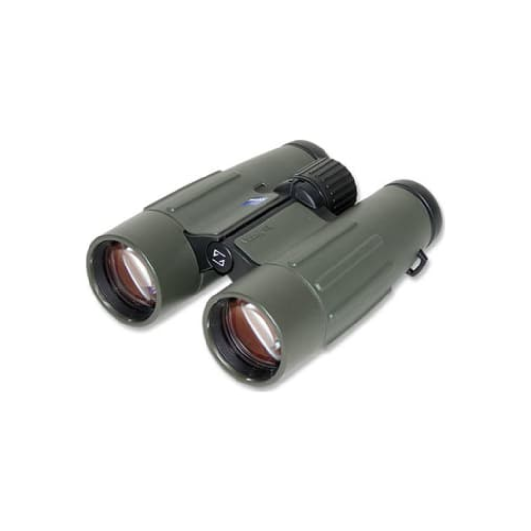 Unboxed ZEISS Victory FL 10x42 T* LT Binoculars in Green with premium optics, ideal for birdwatching, wildlife observation, outdoor adventures, and nature viewing.