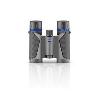 Demo ZEISS Terra ED 8x25 Pocket Binoculars in Black/Grey with compact foldable design, ED glass optics, and waterproof construction, available at Camera Club.
