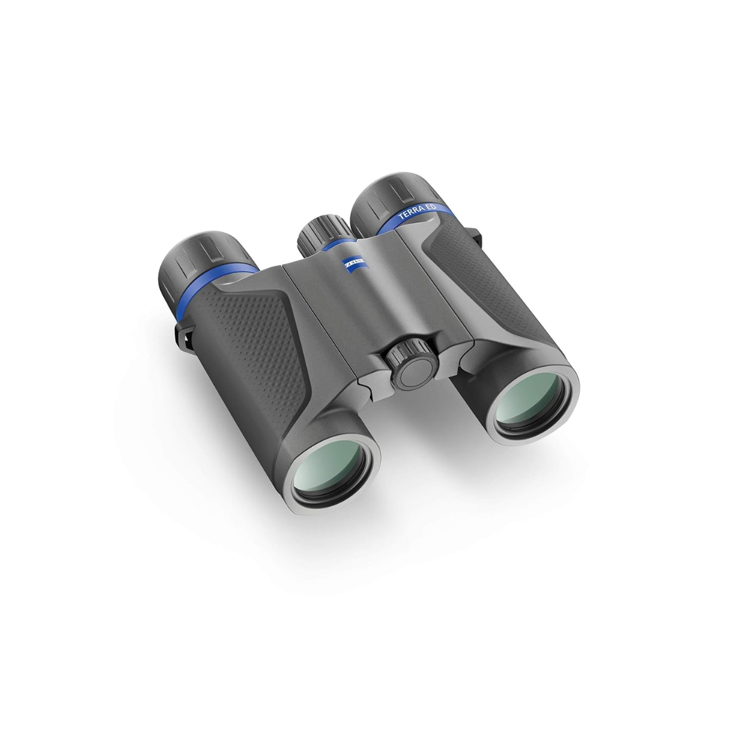 Demo ZEISS Terra ED 8x25 Pocket Binoculars in Black/Grey with compact foldable design, ED glass optics, and waterproof construction, available at Camera Club.