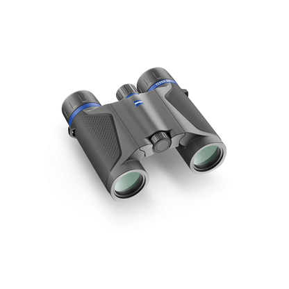 Demo ZEISS Terra ED 8x25 Pocket Binoculars in Black/Grey with compact foldable design, ED glass optics, and waterproof construction, available at Camera Club.