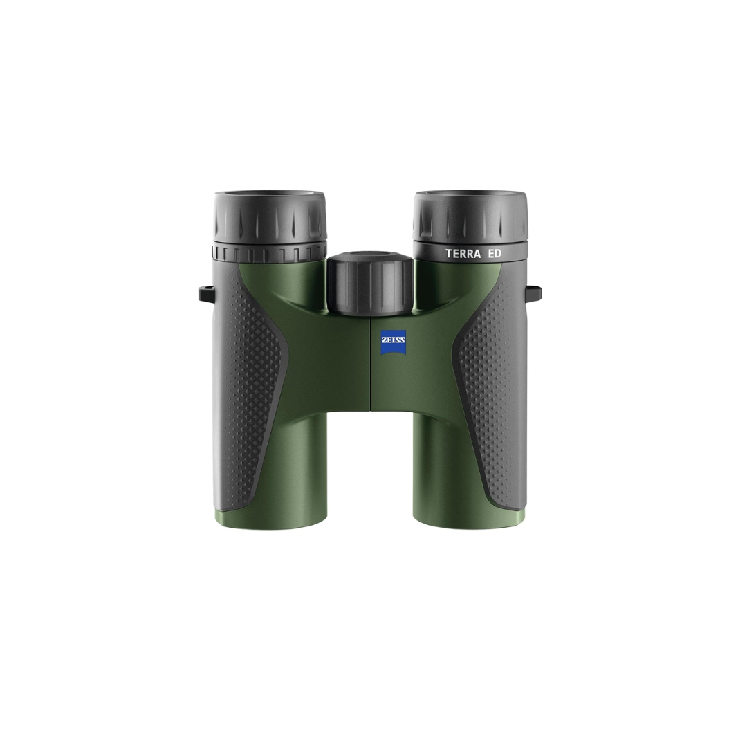 Demo ZEISS Terra ED 8x42 Binoculars in Black/Green with ED glass for bright, sharp viewing, ideal for birdwatching, wildlife observation, travel, and outdoor adventures.