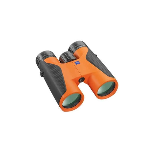 Demo ZEISS Terra ED 8x42 binoculars in Black/Orange with 8x magnification and 42mm objective lenses. Available at Camera Club for birdwatching, wildlife, travel, and outdoor observation.