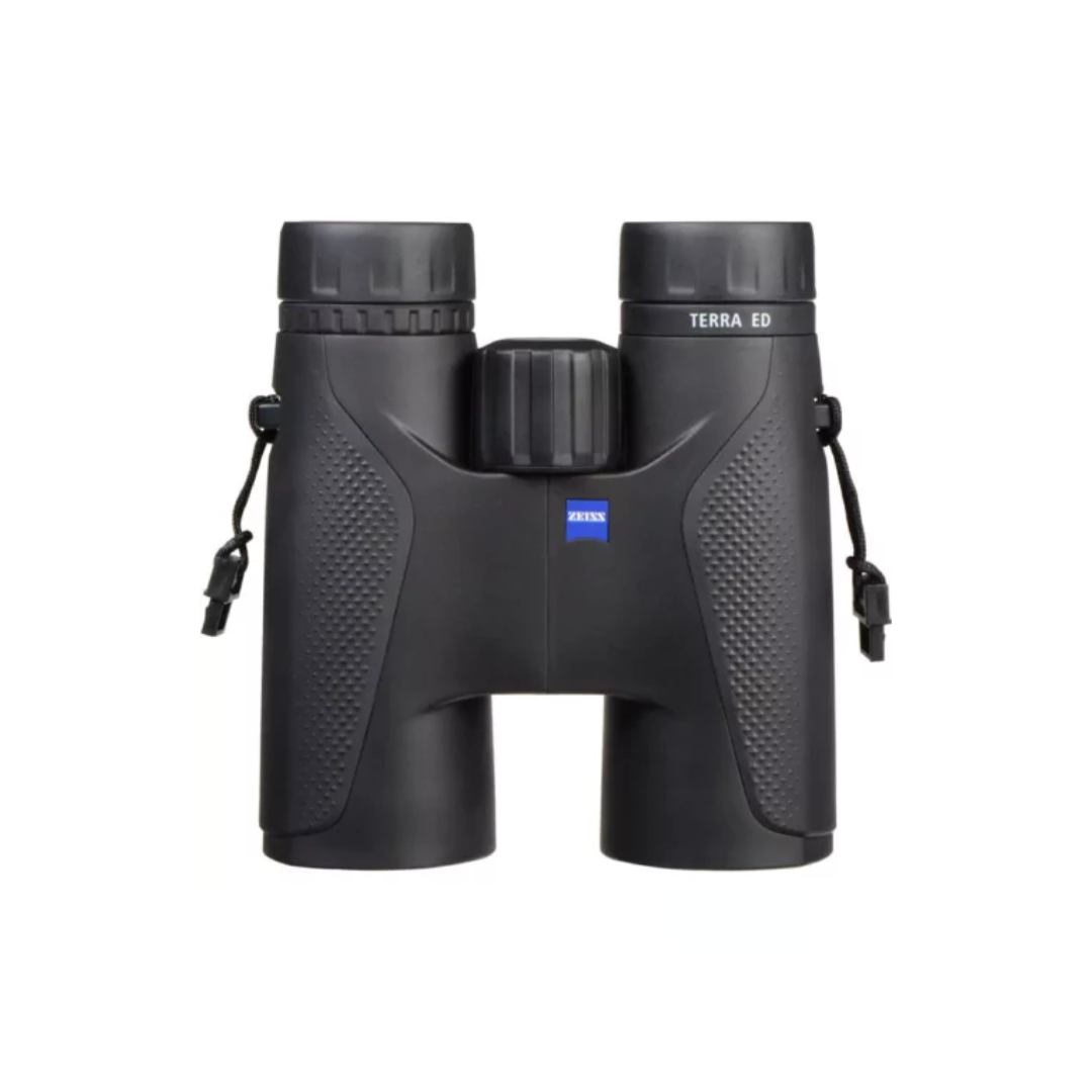Demo ZEISS Terra ED 8x42 binoculars in Black/Orange with 8x magnification and 42mm objective lenses. Available at Camera Club for birdwatching, wildlife, travel, and outdoor observation.