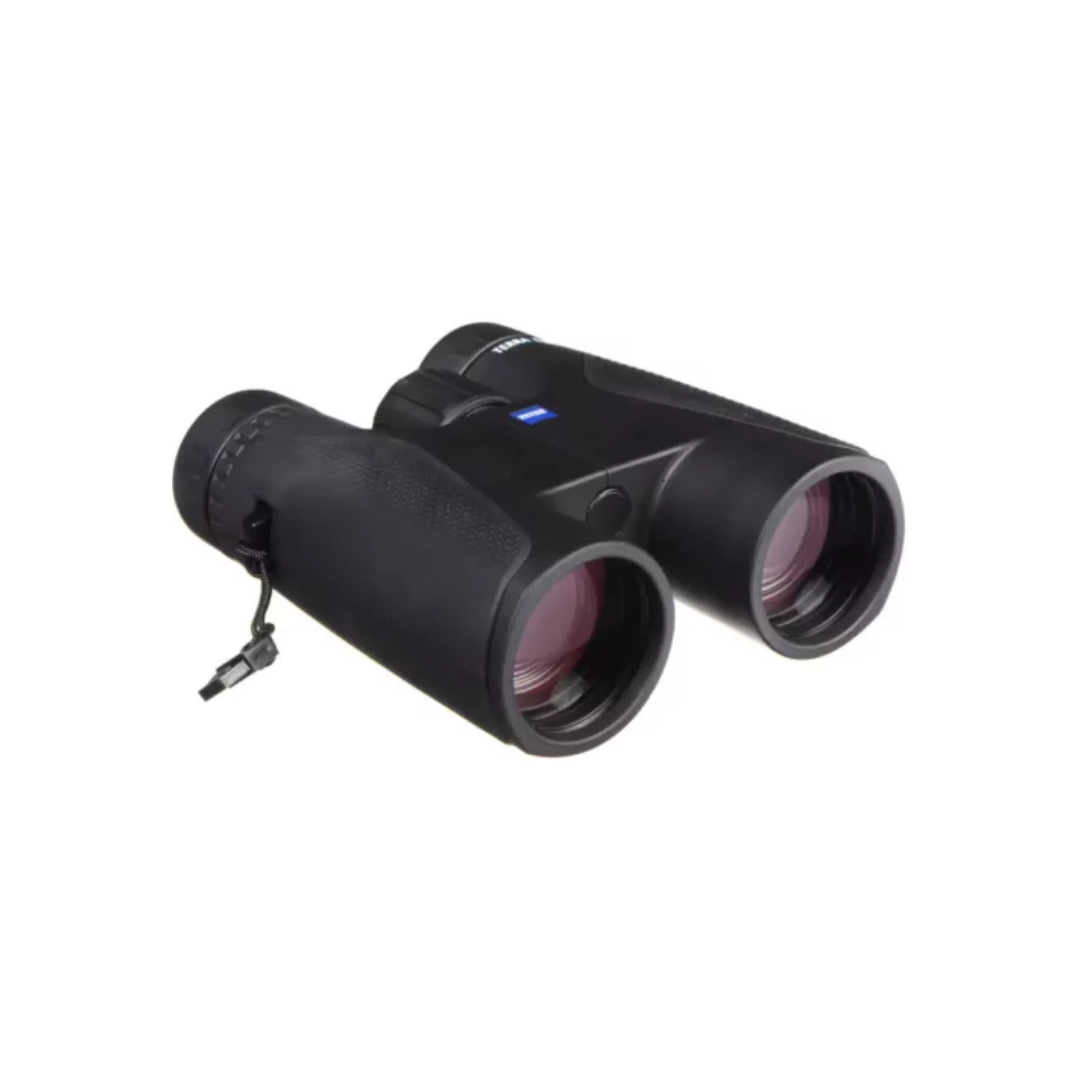 Demo ZEISS Terra ED 8x42 binoculars in Black/Orange with 8x magnification and 42mm objective lenses. Available at Camera Club for birdwatching, wildlife, travel, and outdoor observation.
