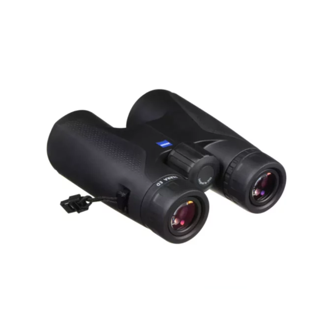 Demo ZEISS Terra ED 8x42 binoculars in Black/Orange with 8x magnification and 42mm objective lenses. Available at Camera Club for birdwatching, wildlife, travel, and outdoor observation.