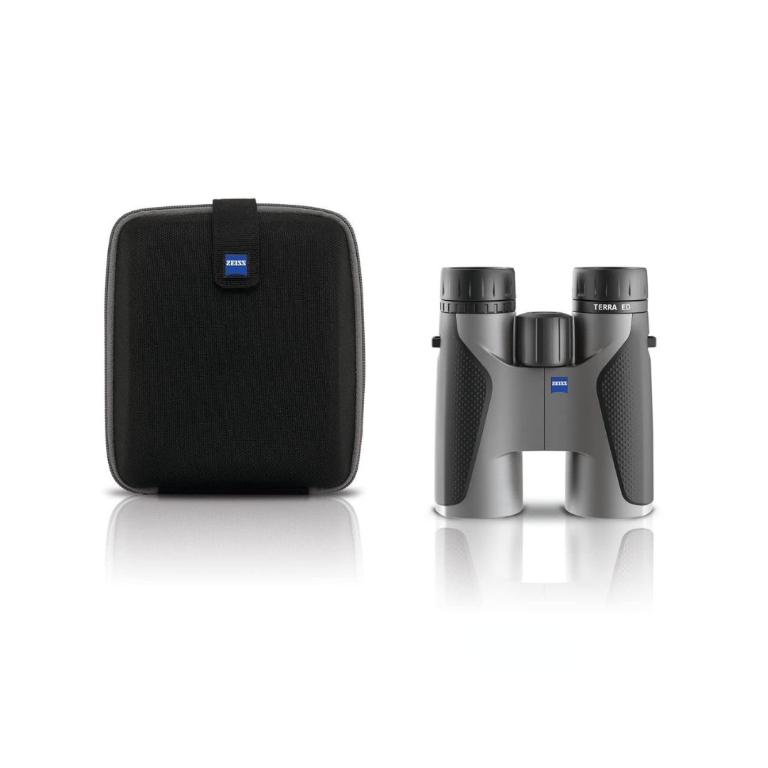 Unboxed ZEISS Terra ED 8x42 black-grey binoculars (524203-9907-000) with premium ED glass for sharp, bright viewing. Available at Camera Club.