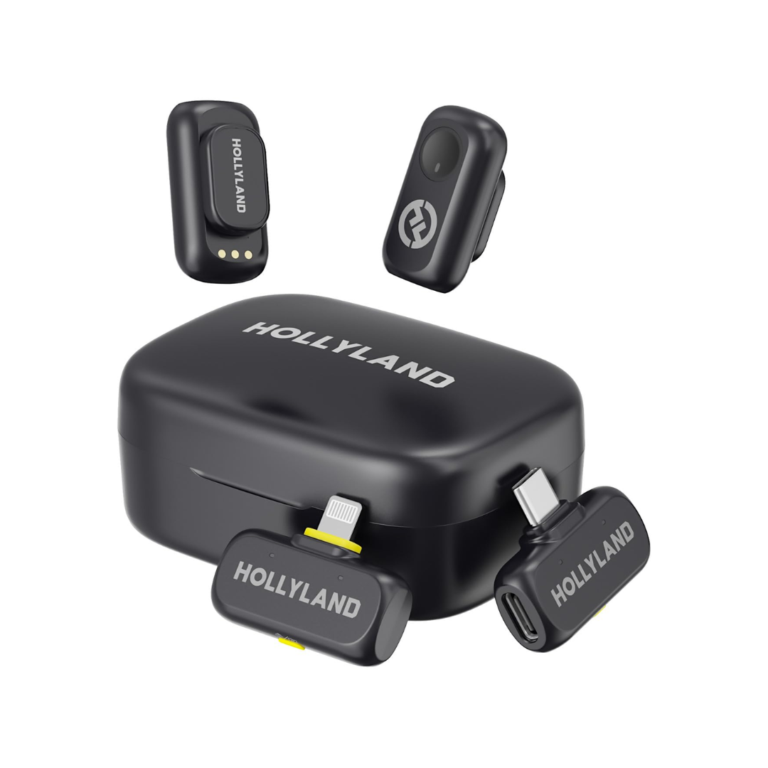 Hollyland LARK A1 wireless microphone system with compact transmitter and receiver for clear audio recording