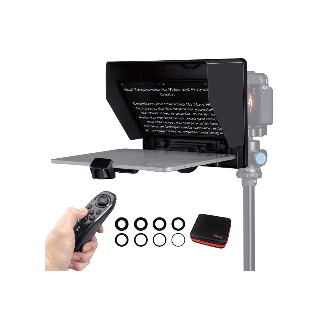 FEELWORLD TP10 10-inch portable foldable teleprompter for DSLR, mirrorless cameras and smartphones available at Camera Club