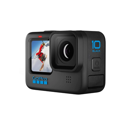 Unboxed GoPro HERO10 Black 5.3K action camera with dual screens and HyperSmooth 4.0 stabilization.