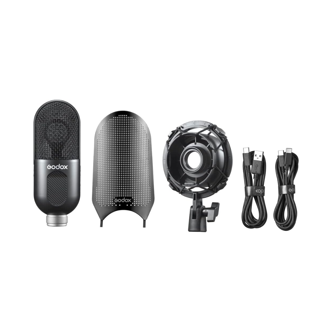 Godox UMic10 wired microphone unboxed with clip and cable for camera use