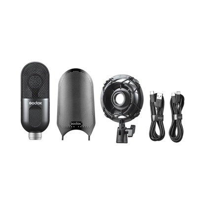 Godox UMic10 wired microphone unboxed with clip and cable for camera use