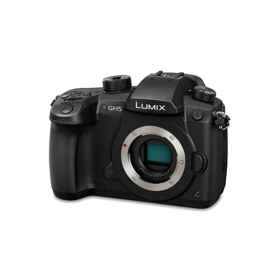 Used Panasonic Lumix GH5 mirrorless digital camera body shown in professional condition, designed for high-quality 4K video and still photography.
