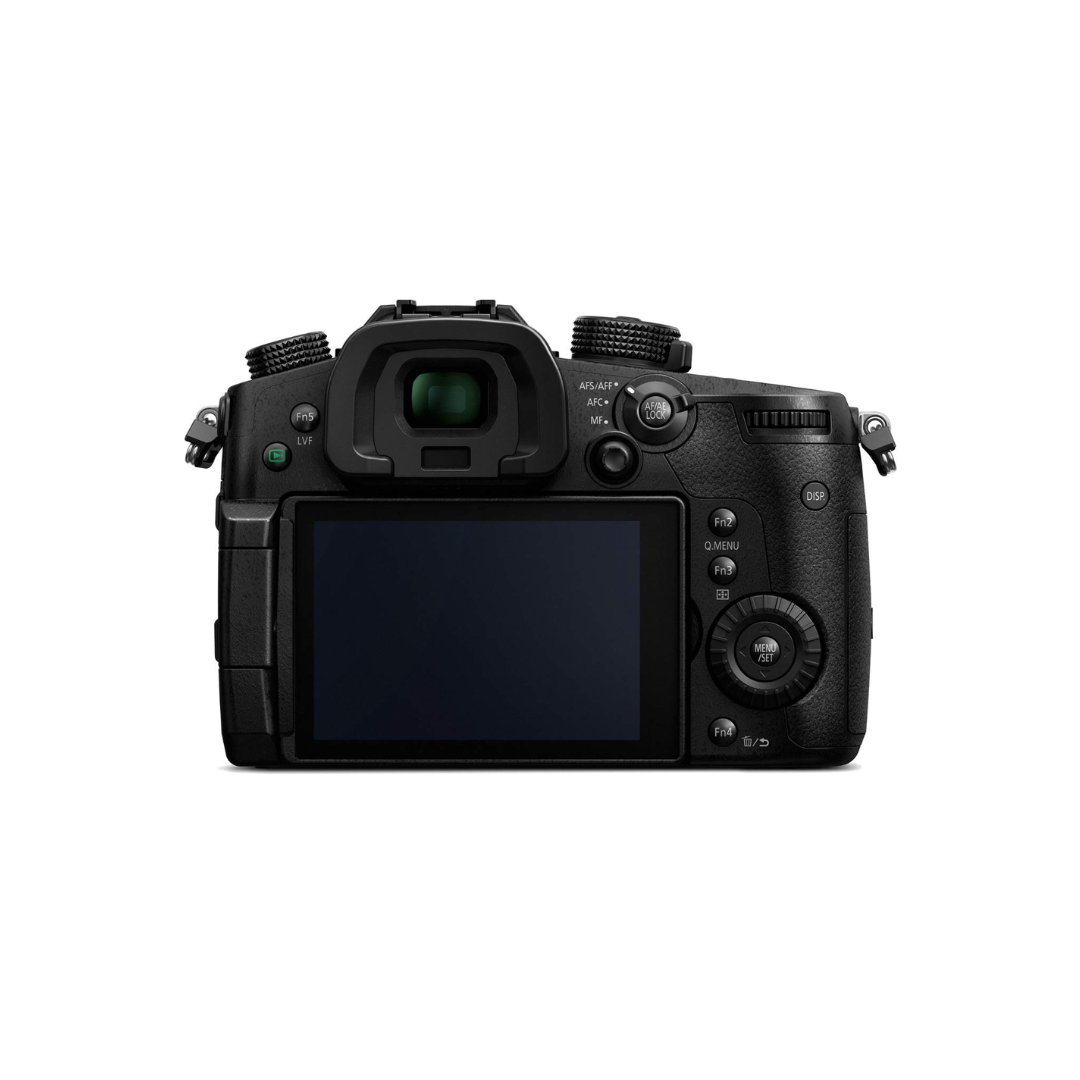 Used Panasonic Lumix GH5 mirrorless digital camera body shown in professional condition, designed for high-quality 4K video and still photography.