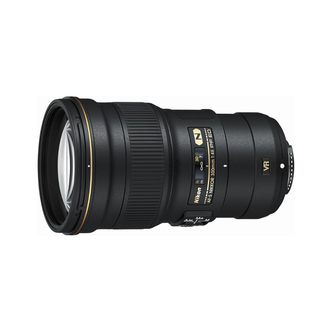 Used Nikon AF-S 300mm f/4E PF ED VR telephoto lens for wildlife and sports photography