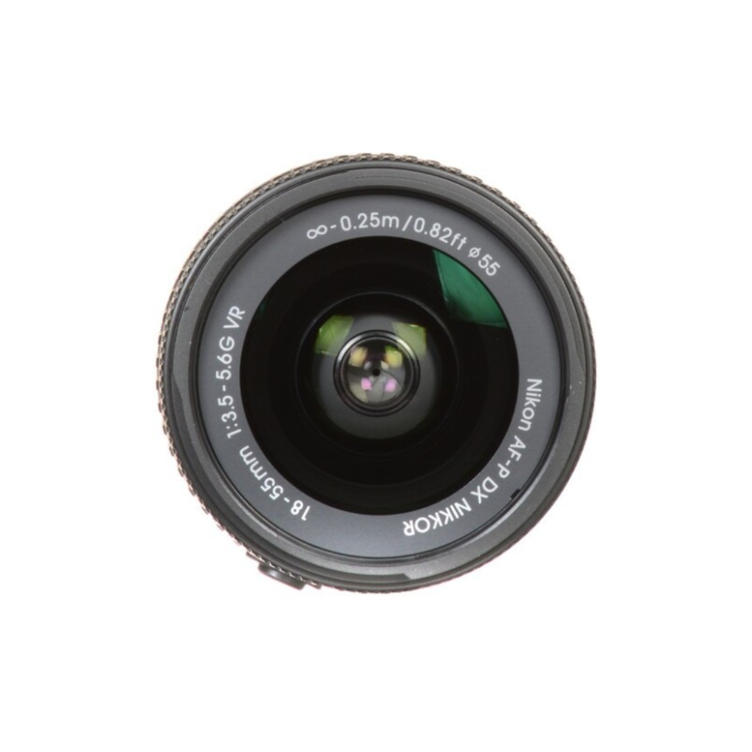 Used Nikon AF-P DX Nikkor 18-55mm f/3.5-5.6G VR standard zoom lens for Nikon DX DSLR cameras available at Camera Club.