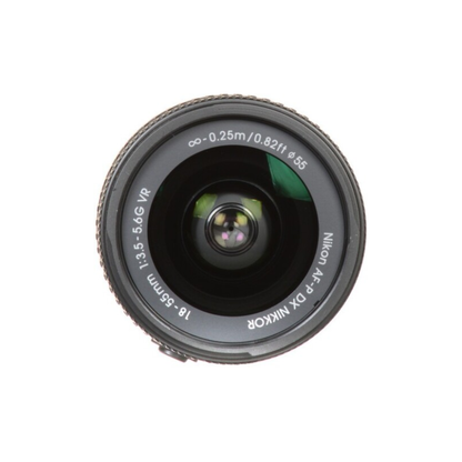Used Nikon AF-P DX Nikkor 18-55mm f/3.5-5.6G VR standard zoom lens for Nikon DX DSLR cameras available at Camera Club.