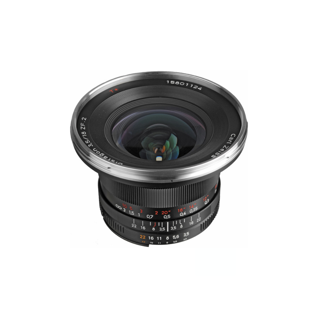 Used ZEISS Distagon T* 18mm f/3.5 ZF.2 ultra-wide prime lens for Nikon F mount available at Camera Club.