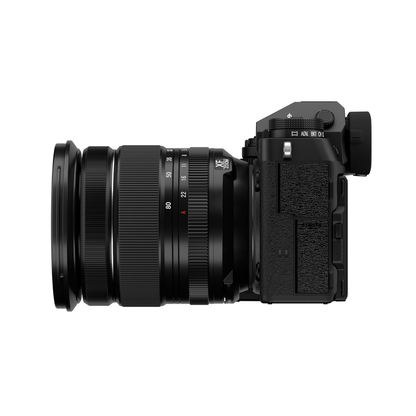 Fujifilm X-T5 mirrorless camera with 16-80mm zoom lens front angled view