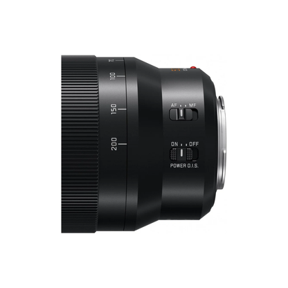Panasonic Leica DG Vario-Elmarit 50-200mm F2.8-4.0 ASPH Power O.I.S. Micro Four Thirds telephoto zoom lens featuring professional-grade optics, macro capability, and image stabilization for wildlife and sports photography.