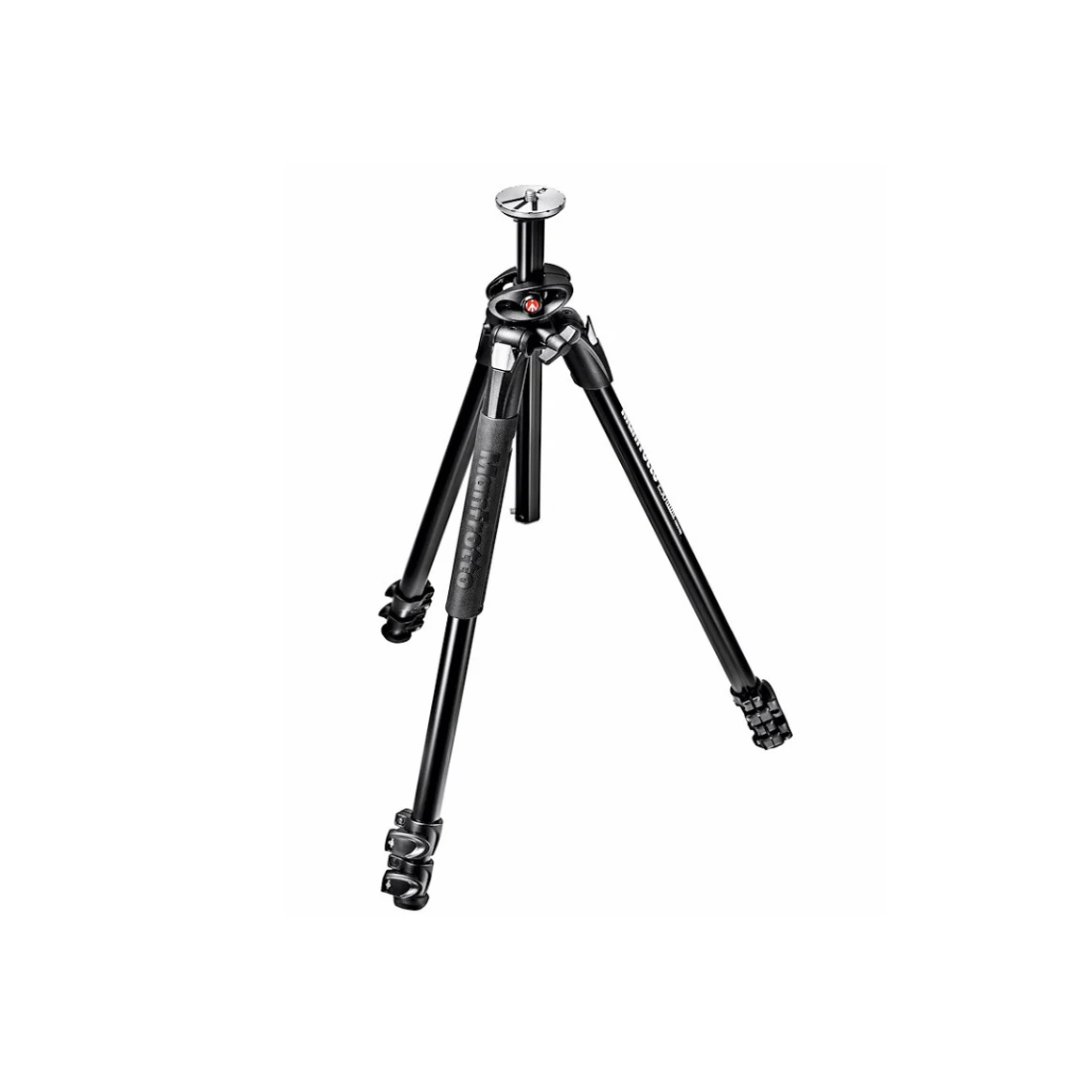 Unboxed Manfrotto MT290DUA3 290 Dual Aluminum Tripod with adjustable leg angles and center column for photography and videography.