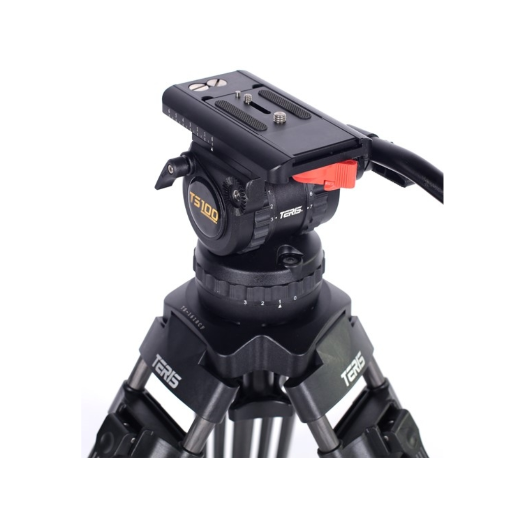 TS100AL/CF aluminum and carbon fiber tripod kit with fluid head for professional video shooting