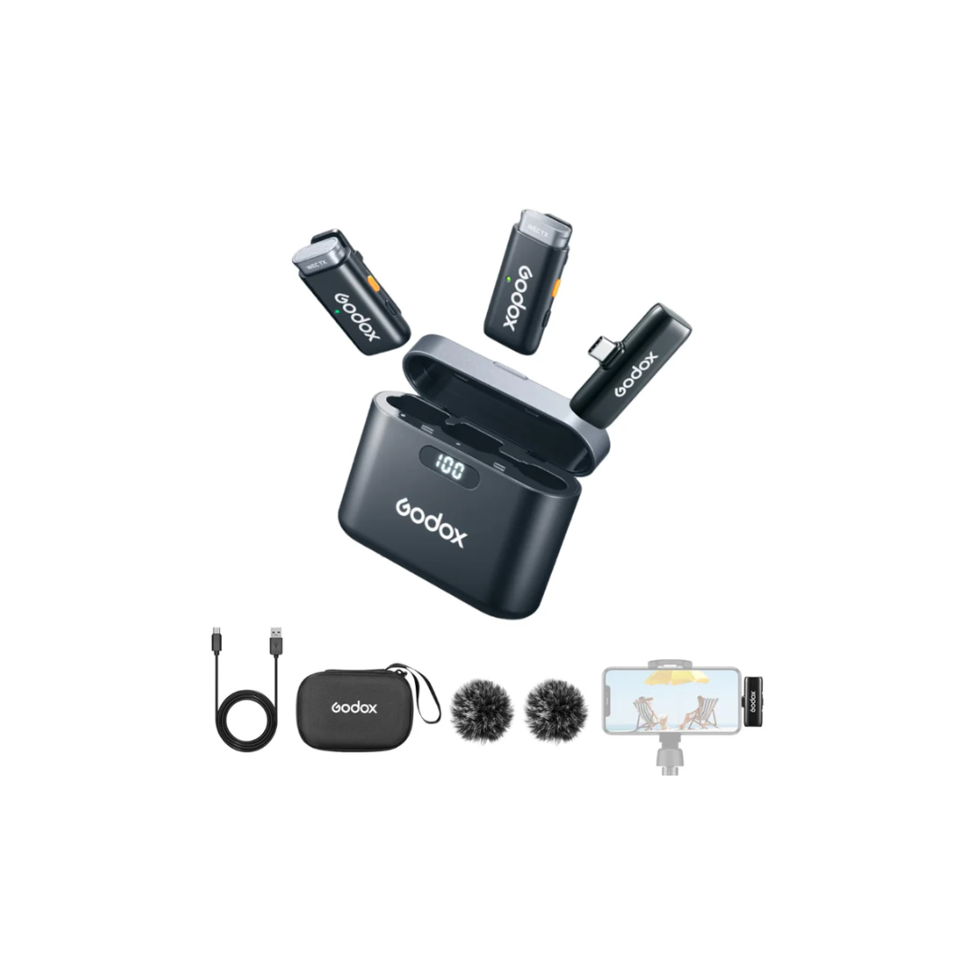 Godox WES2 Kit 1 wireless microphone system with receiver and transmitters for video recording