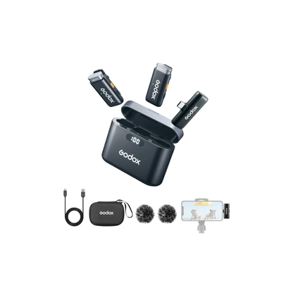 Godox WES2 Kit 1 wireless microphone system with receiver and transmitters for video recording