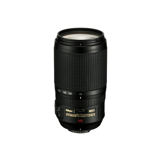Used Nikon AF-S DX NIKKOR 70-300mm f/4.5-6.3G ED VR telephoto zoom lens for Nikon DX DSLR cameras available at Camera Club.