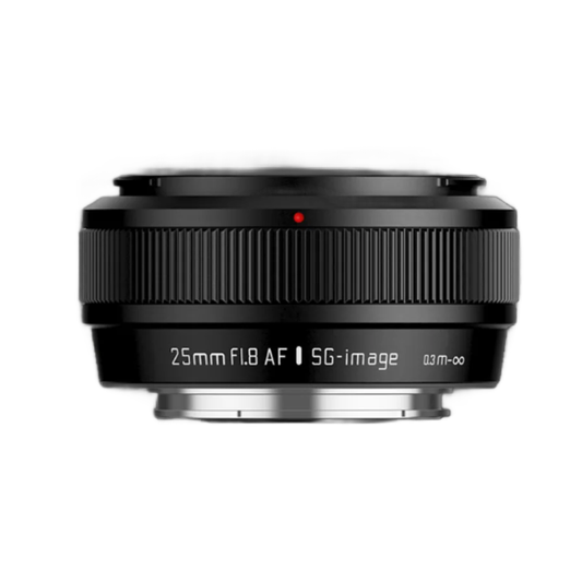 SG-IMAGE 25mm F1.8 APS-C Z-Mount prime lens for Nikon Z mirrorless cameras front view black finish