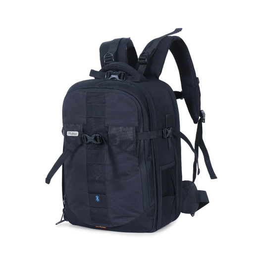Photron Pro Runner 250 AW II camera backpack designed for professional photographers featuring padded compartments, durable build, and all-weather protection for camera gear.