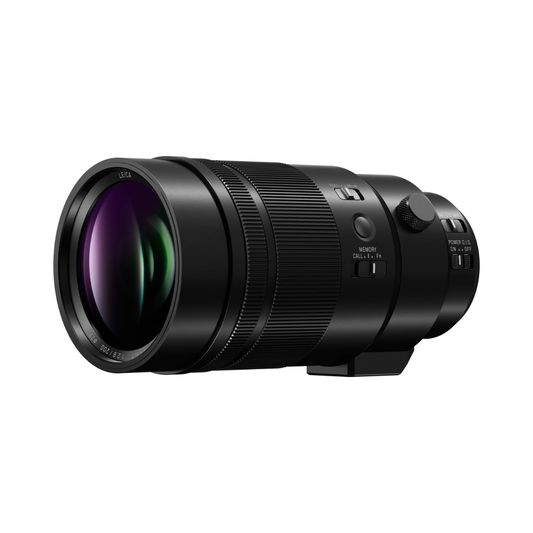 Panasonic Leica DG Elmarit 200mm f/2.8 Macro Lens with Power O.I.S. for Micro Four Thirds cameras offering high-resolution telephoto performance and stabilization