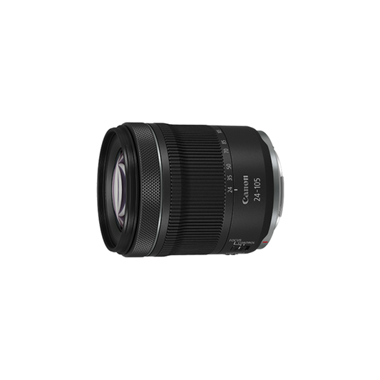 Canon RF 24-105mm F/4-7.1 IS STM standard zoom lens available for rent at Camera Club, ideal for travel, portraits, landscapes, and everyday photography.
