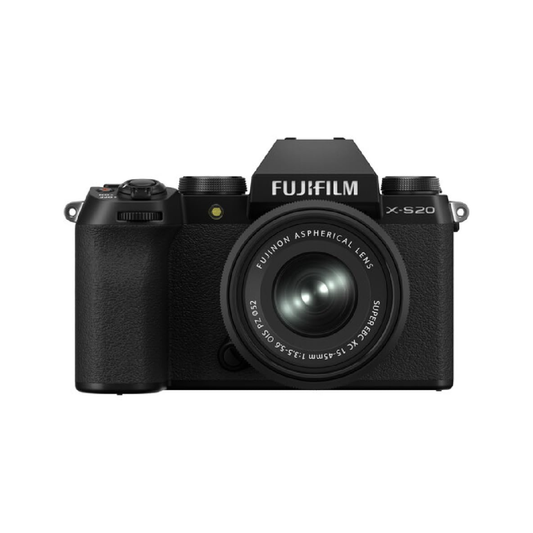 FUJIFILM X-S20 mirrorless camera with 15-45mm kit lens in black