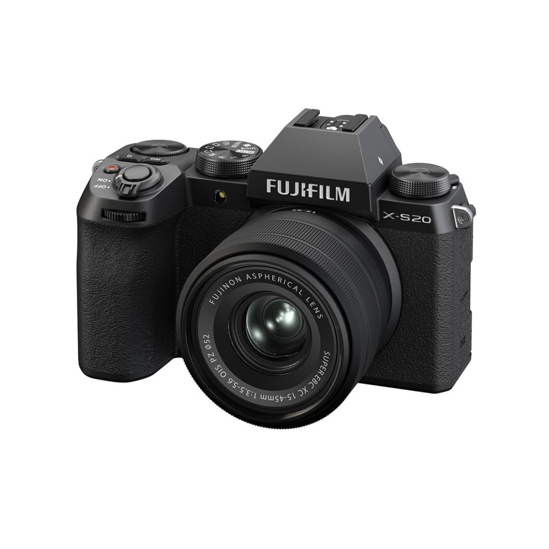 FUJIFILM X-S20 mirrorless camera with 15-45mm kit lens in black