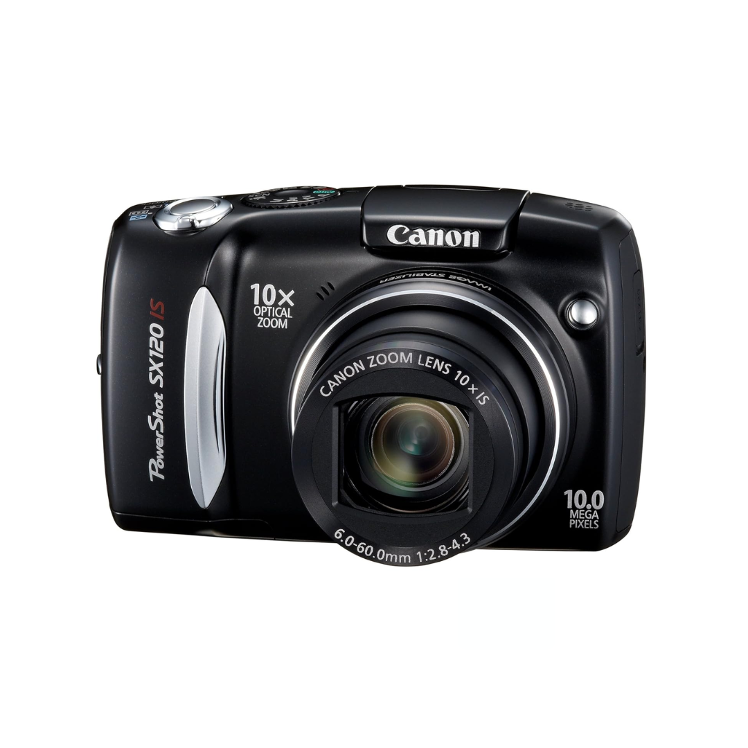 Used Canon PowerShot SX120 IS digital camera with 10MP sensor and 10x optical zoom, available at Camera Club for photography enthusiasts.