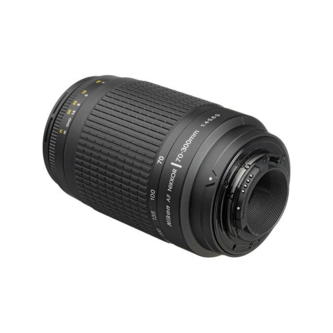 Used Nikon 70-300mm f/4-5.6G AF Zoom Nikkor telephoto lens available at Camera Club. Ideal for wildlife, sports, travel, and portrait photography with Nikon DSLR cameras.