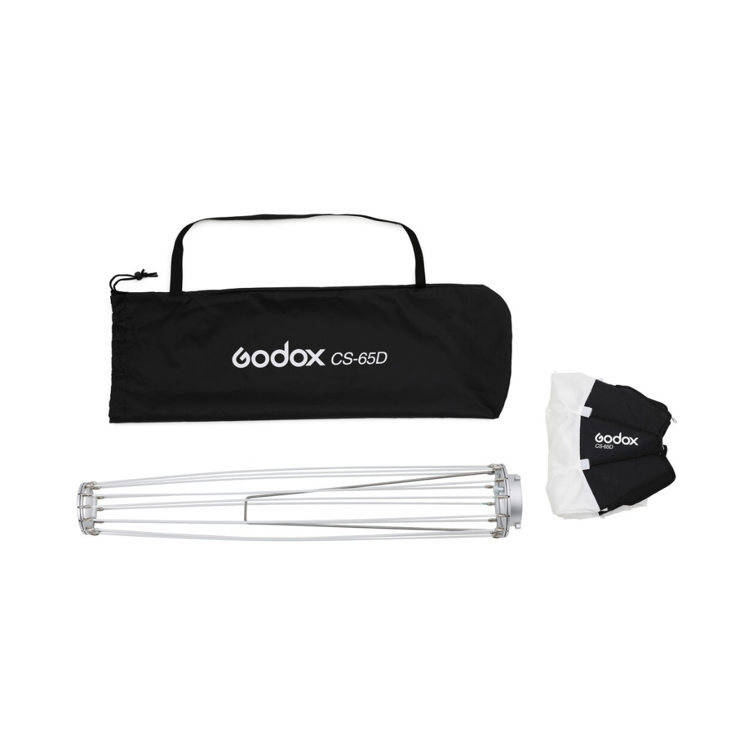 Unboxed Godox CS65D collapsible lantern softbox with Bowens mount for studio flash lighting setup at Camera Club