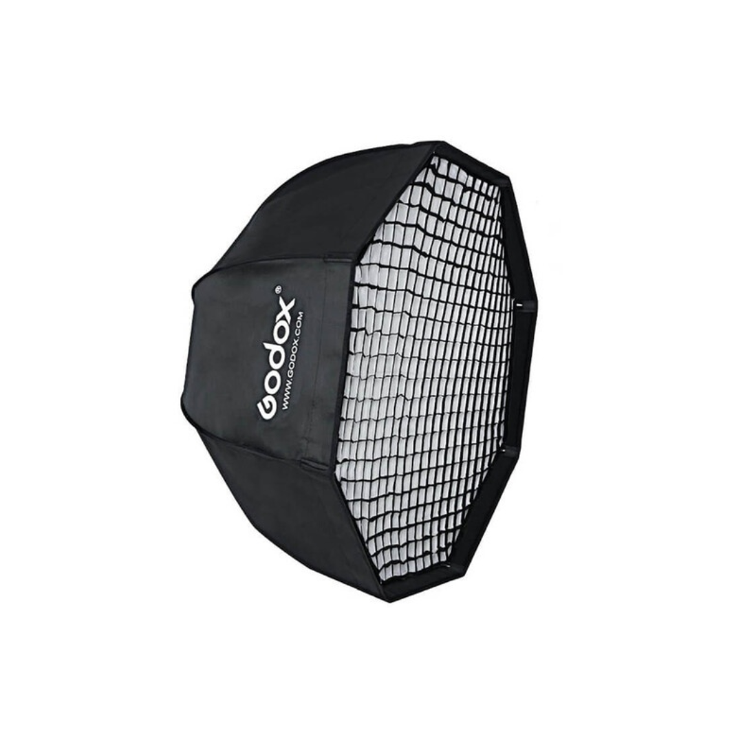 UNBOXED Godox SB-GUE120 Octa Softbox with Bowens speed ring and honeycomb grid for studio flash lighting setup at Camera Club.